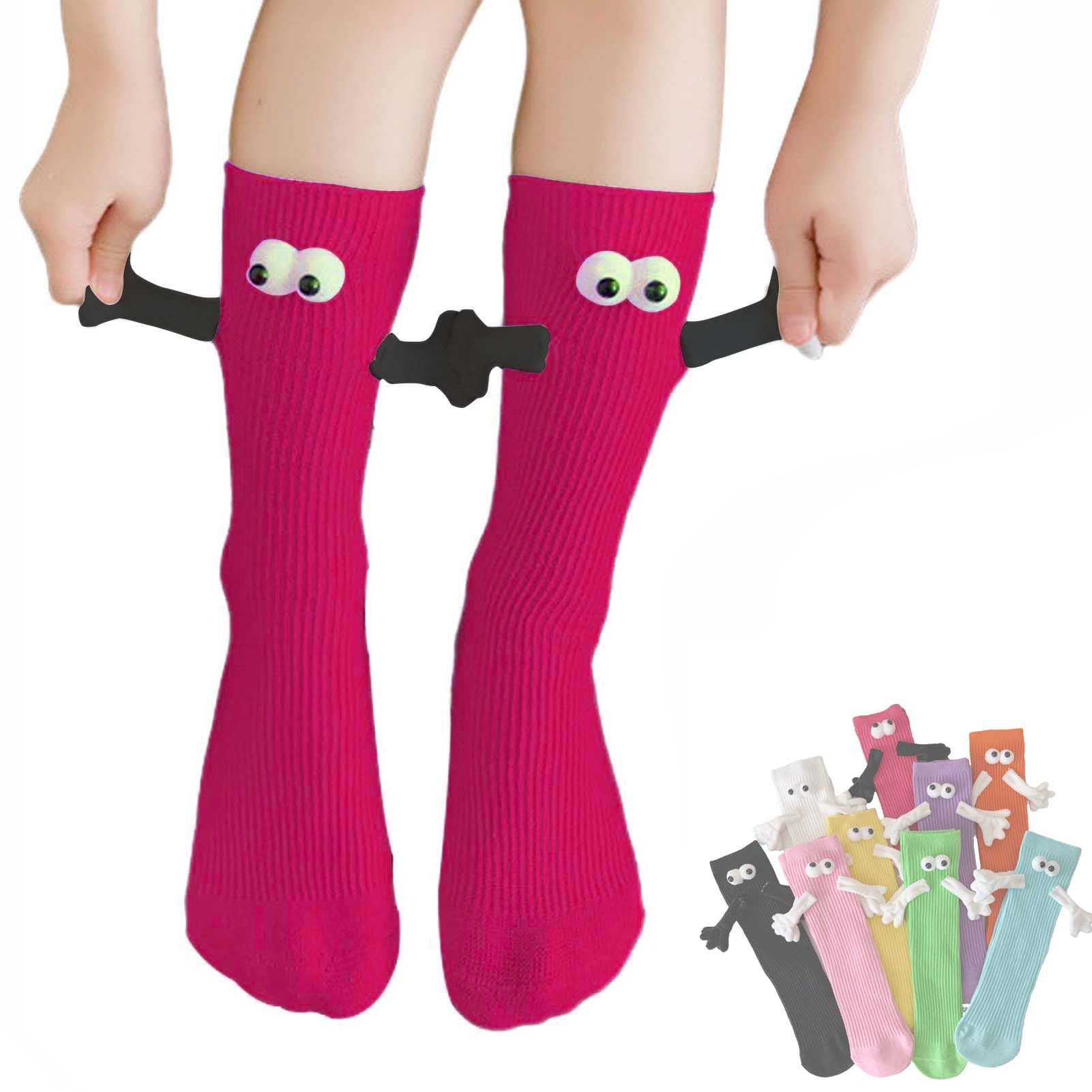 ARTSIM Magnetic Hand Holding Socks for Couple Friends Kids 3D Doll Mid-Tube Cute Hand in Hand Socks with Eyes Novelty Xmas Socks Rose Red (Color : Rose Red, Size : One Size) - Medaid International