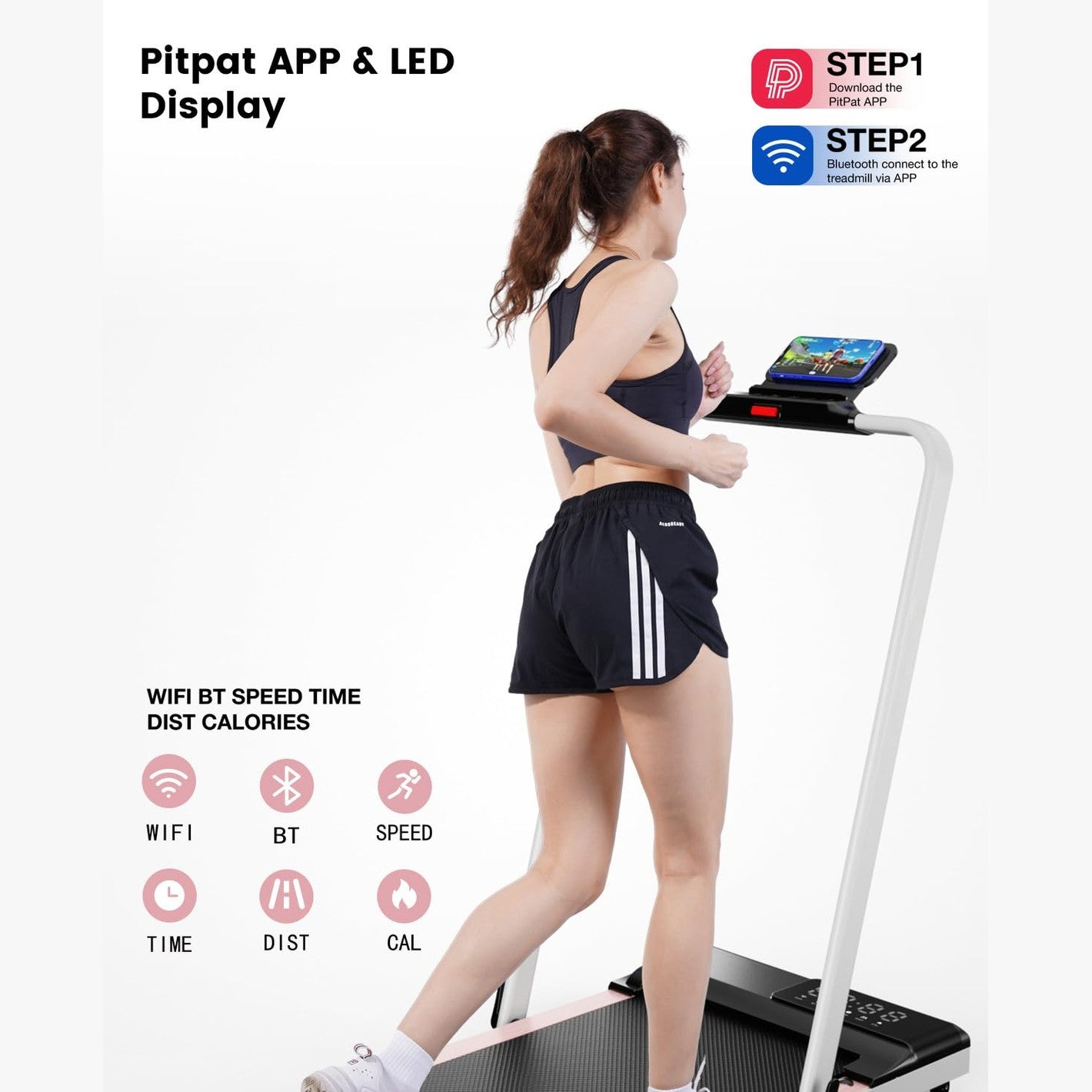 DeerRun 3 in 1 Walking Pad Treadmill, 300 Weight Capacity Foldable Treadmill, 3.0HP Low Noise Under Desk Treadmills for Home Office with Remote & APP - Medaid International