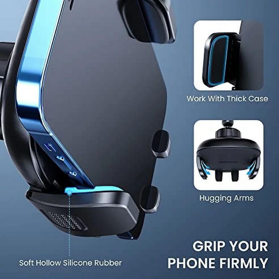 Qifutan Cell Phone Holder for Car Phone Mount Long Arm Dashboard Windshield Car Phone Holder Anti-Shake Stabilizer Phone Car Holder Compatible with All Phone Android Smartphone, Black - Medaid International