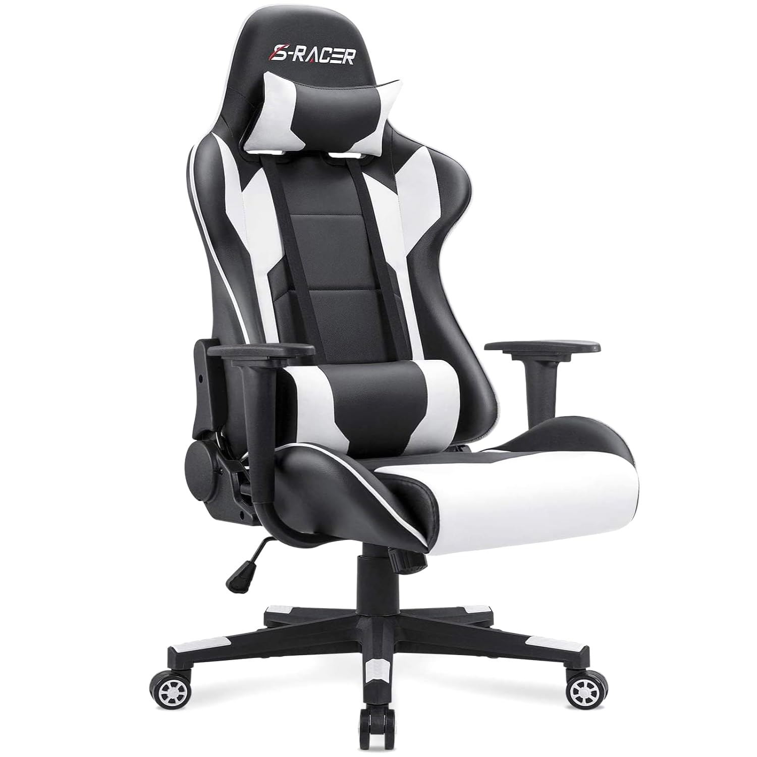 Homall Gaming Chair, Office Chair High Back Computer Chair Leather Desk Chair Racing Executive Ergonomic Adjustable Swivel Task Chair with Headrest and Lumbar Support (White) - Medaid International