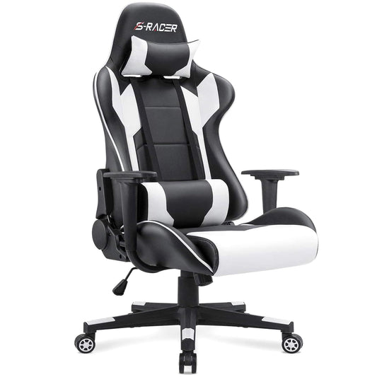 Homall Gaming Chair, Office Chair High Back Computer Chair Leather Desk Chair Racing Executive Ergonomic Adjustable Swivel Task Chair with Headrest and Lumbar Support (White) - Medaid International
