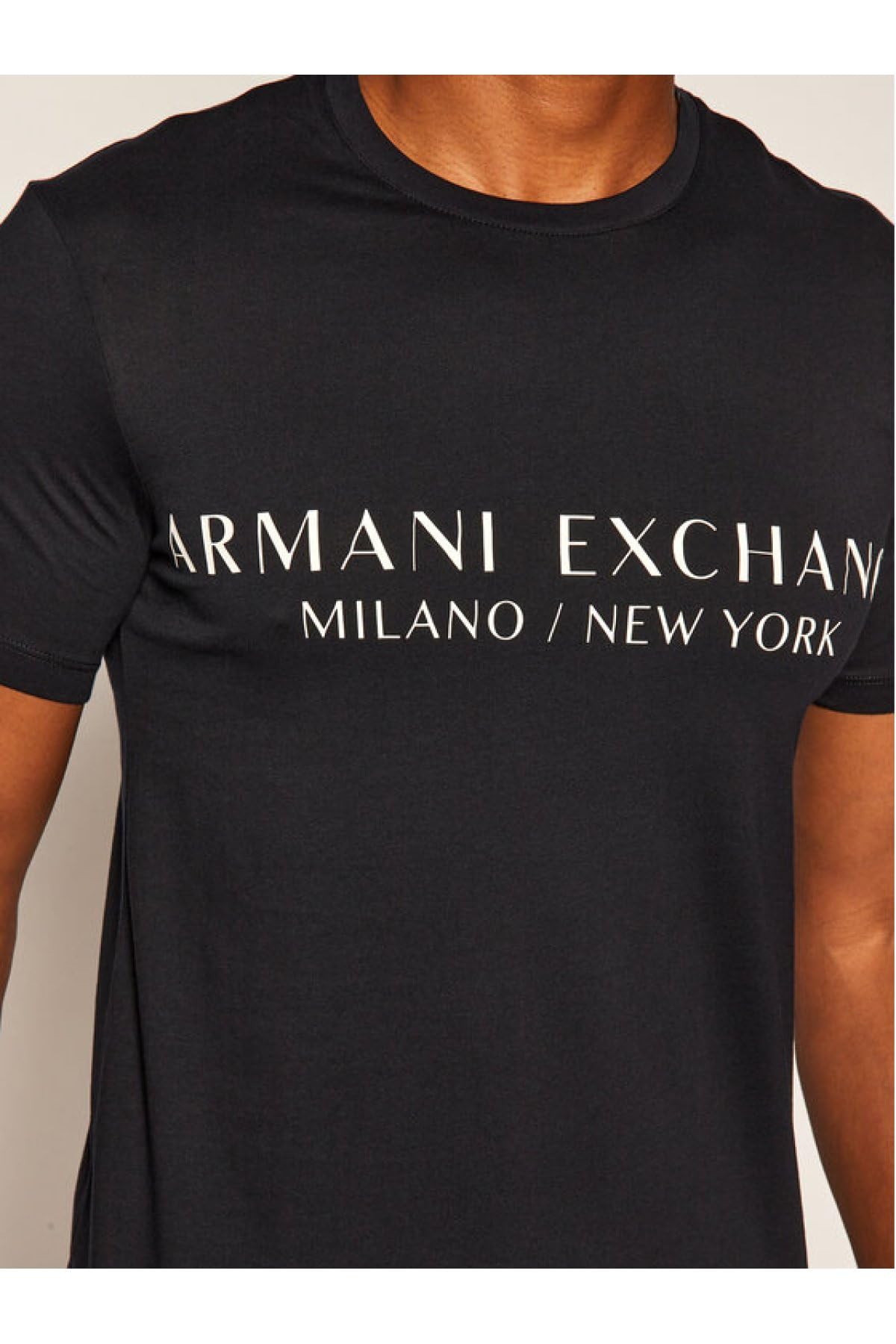 Armani Exchange Men's Short Sleeve Milan New York Logo Crew Neck Tee, Navy, Medium - Medaid International