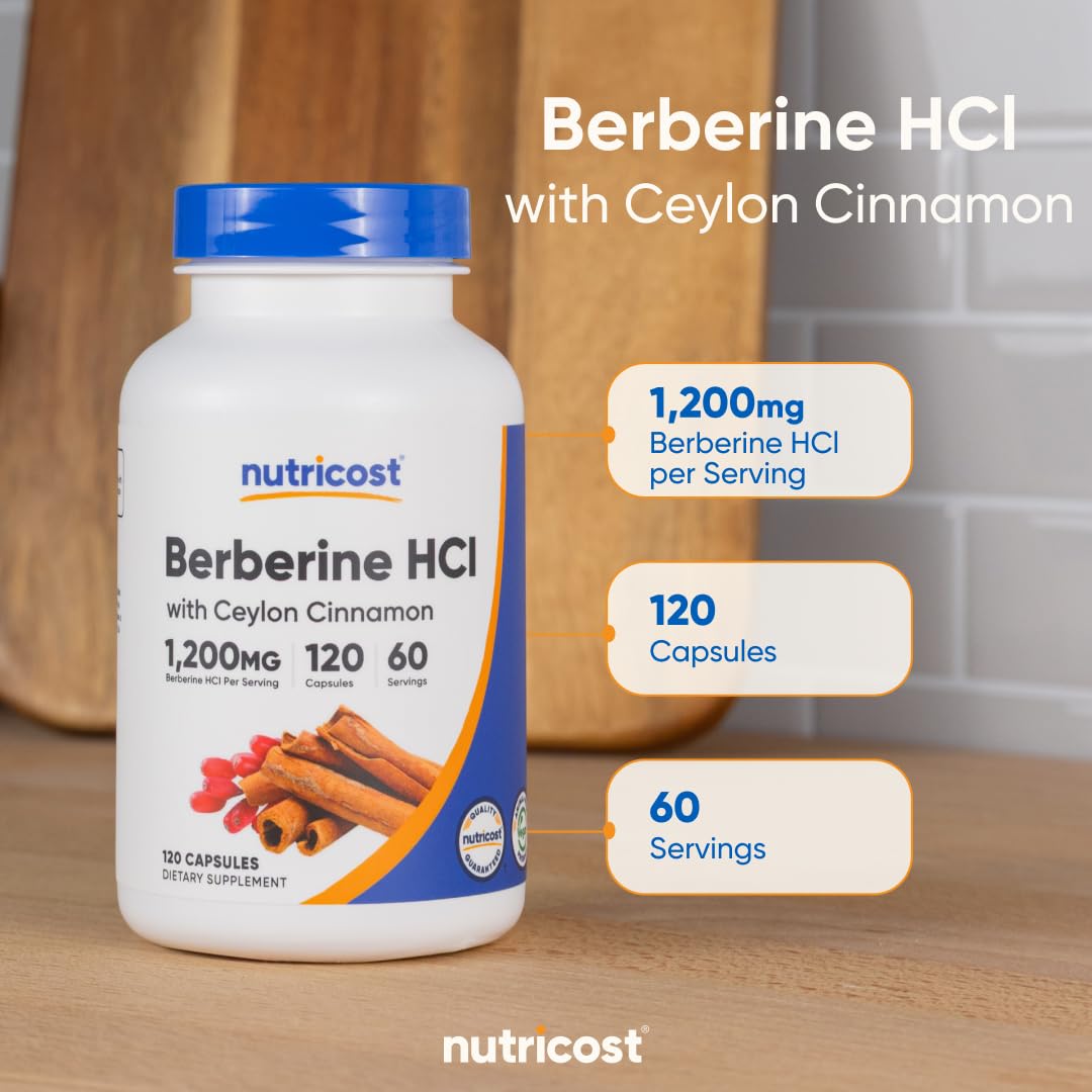 Nutricost Berberine HCl with Ceylon Cinnamon Capsules (120 Capsules, 60 Servings) - Non-GMO, Animal-Free Product - Medaid International