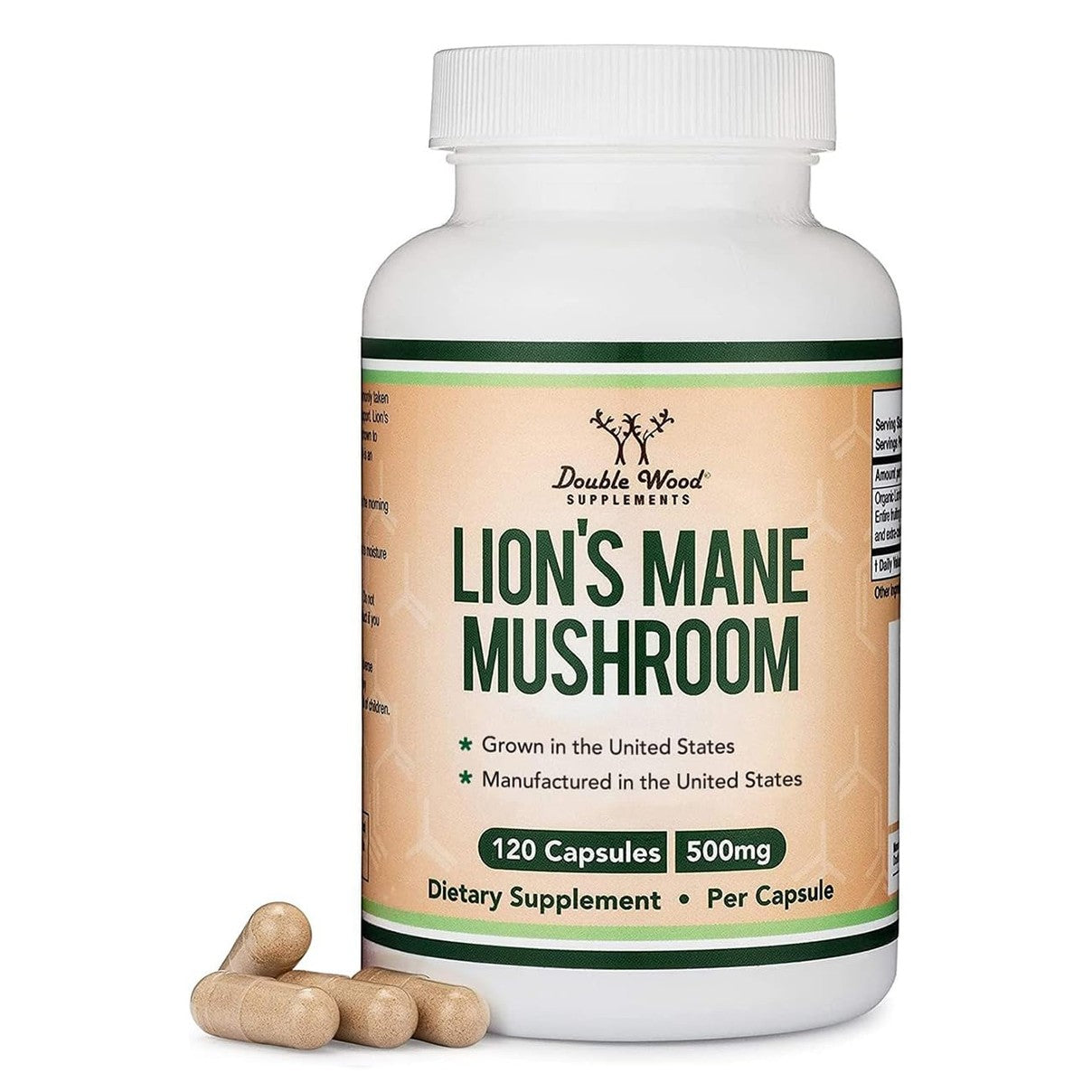 Organic Lions Mane Mushroom Capsules (120 Count), for Brain Support and Immune Health, Third Party Tested and Grown in The USA - by Double Wood - Medaid International