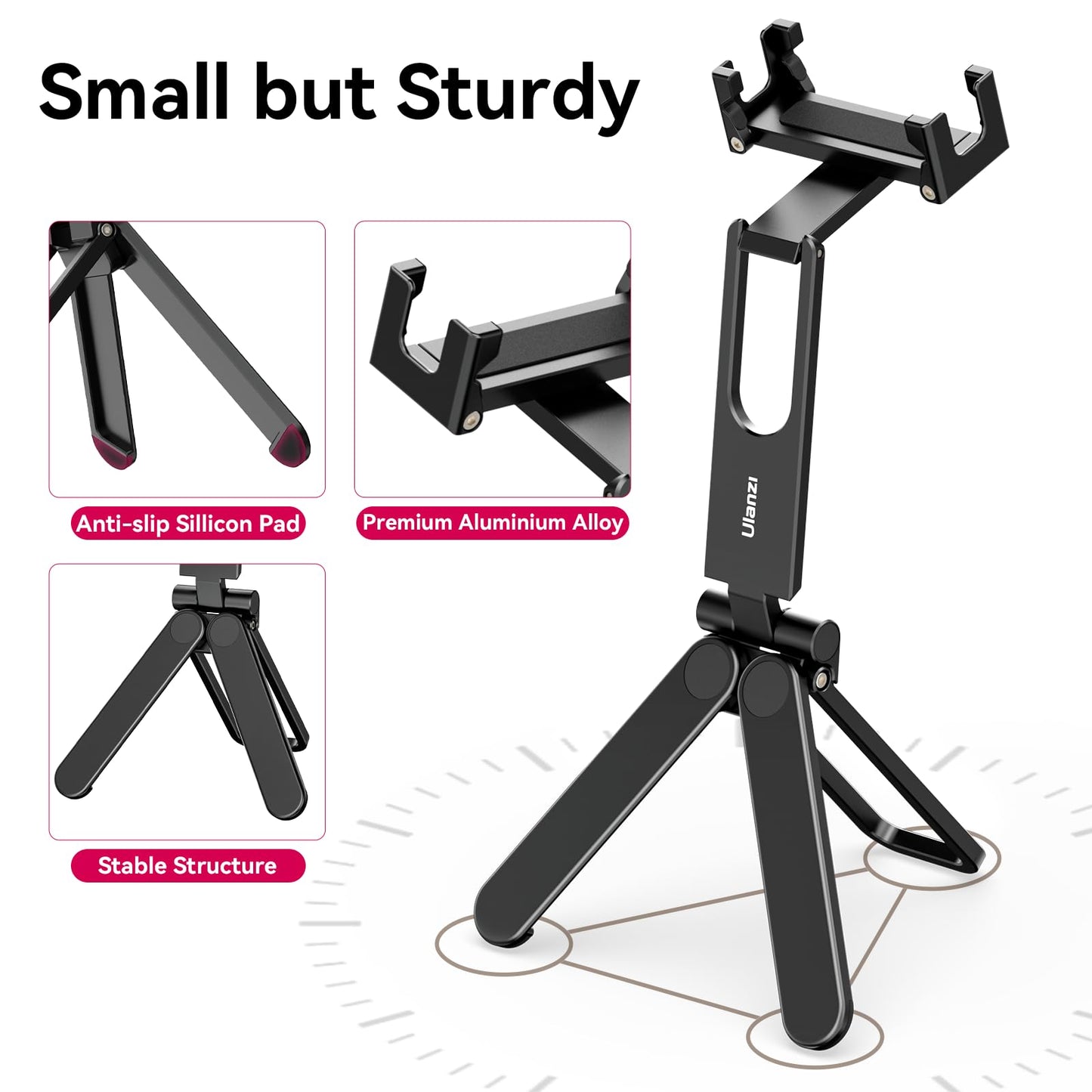 ULANZI MA26 Foldable Phone Tripod, Pocket Cell Phone Vlog Video Tripod Handle Aluminium Smartphone Desk Stand 2 Cold Shoe Small Size All in One Lightweight Portable Vlog Stick for iPhone 17 Samsung - Medaid International