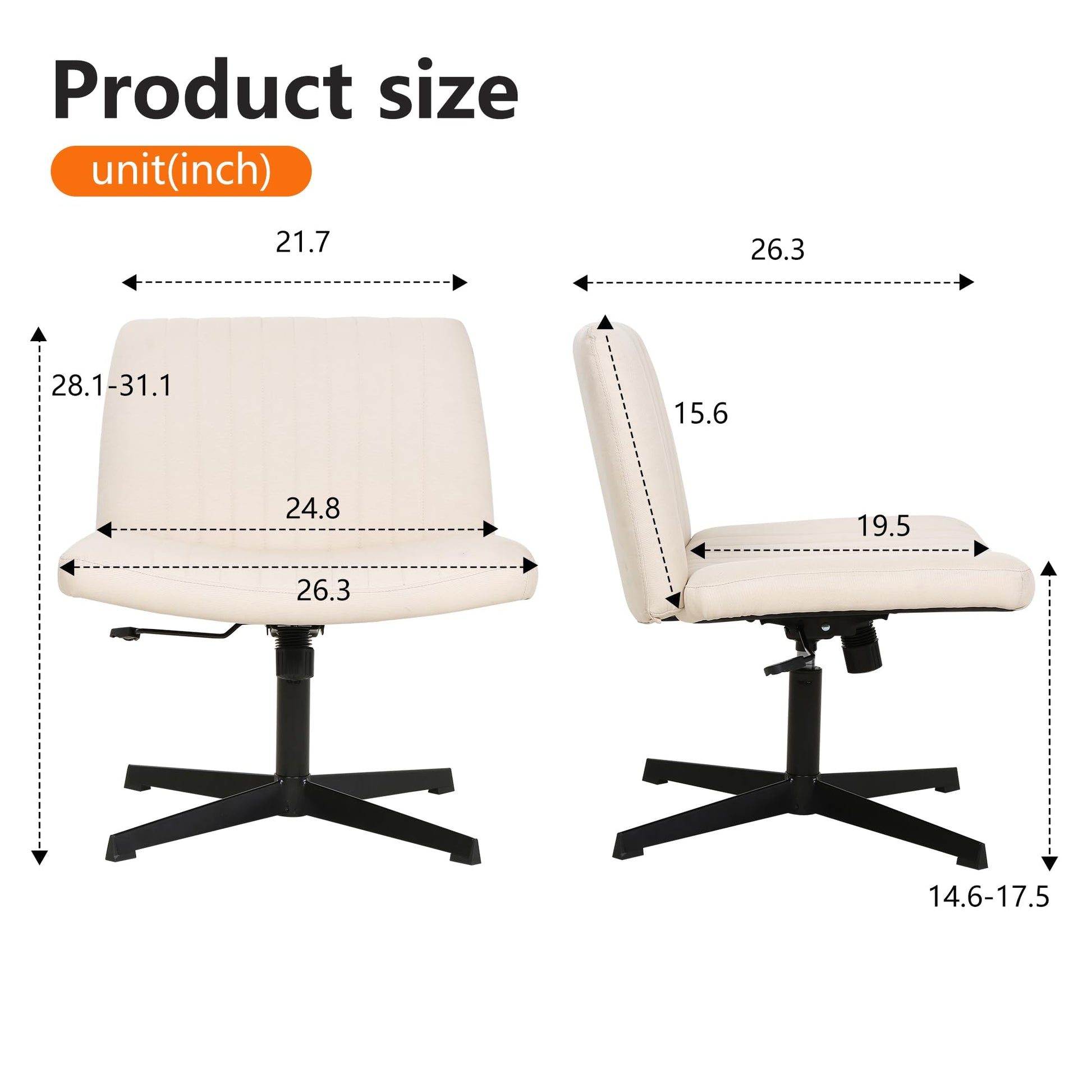 FDW Criss Cross Chair Armless Cross Legged Office Desk Chair Adjustable Swivel Ergonomic Desk Chair No Wheels U Shaped Backrest with Wide Seat Native Sponge Computer Task Vanity Chair for Home Office - Medaid International
