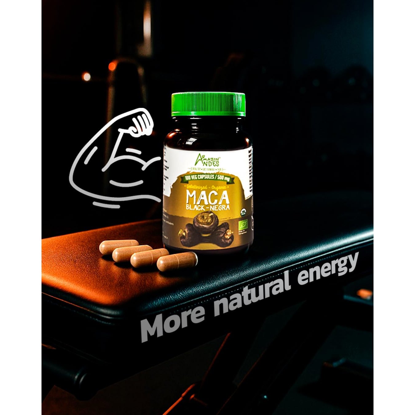 Black Maca Root Capsules l Organic Vegan Pills l 1500mg per Serving l Reproductive Health for Men l Natural Energy Booster l Adaptogen Function l Non GMO and Gluten Free l Amazon Andes - Medaid International