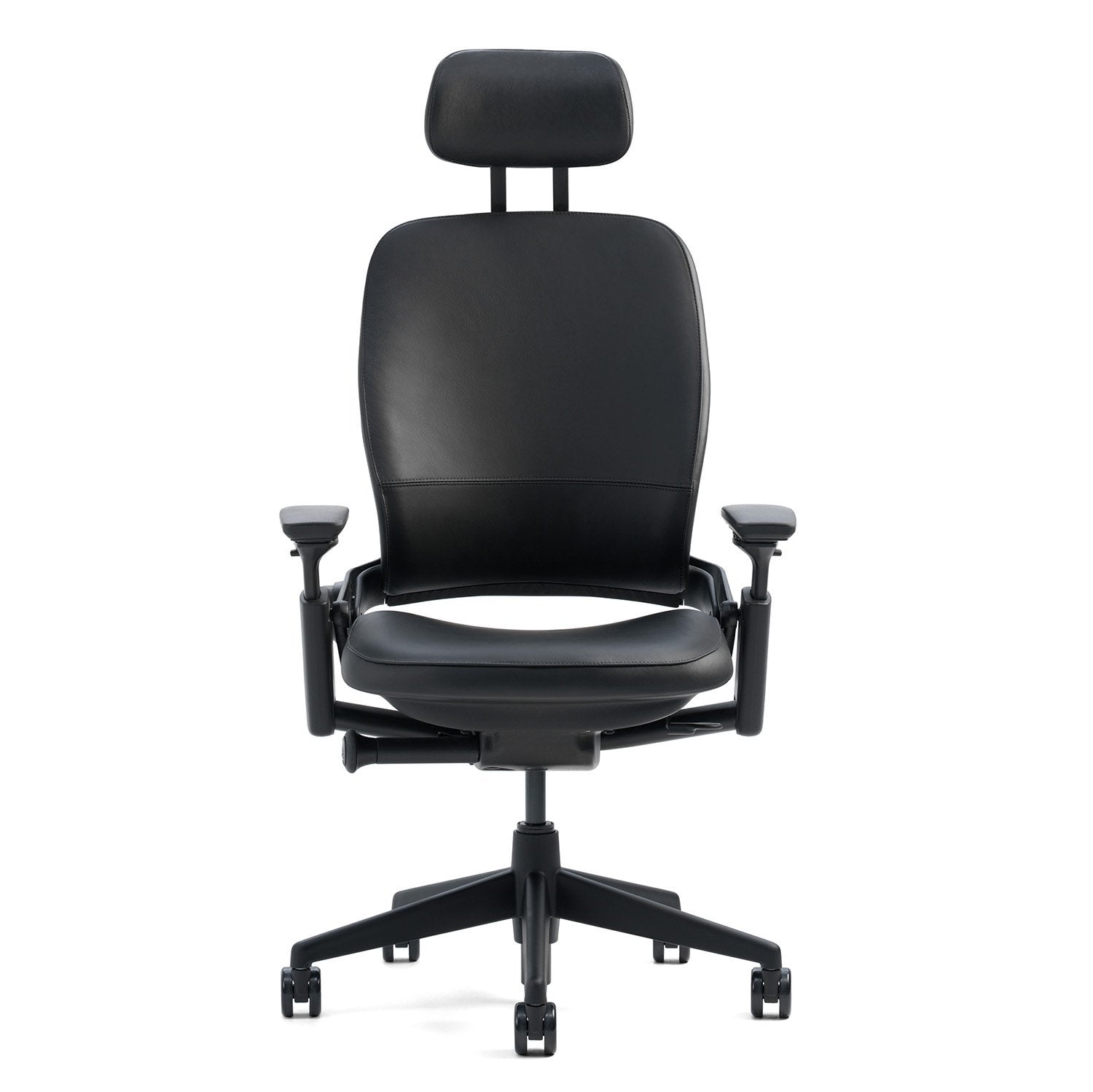 Steelcase Leap Desk Chair V2 with Headrest in Buzz2 Black Fabric - 4-Way Highly Adjustable Arms - Black Frame and Base - Soft Dual Wheel Hard Floor Casters - Medaid International