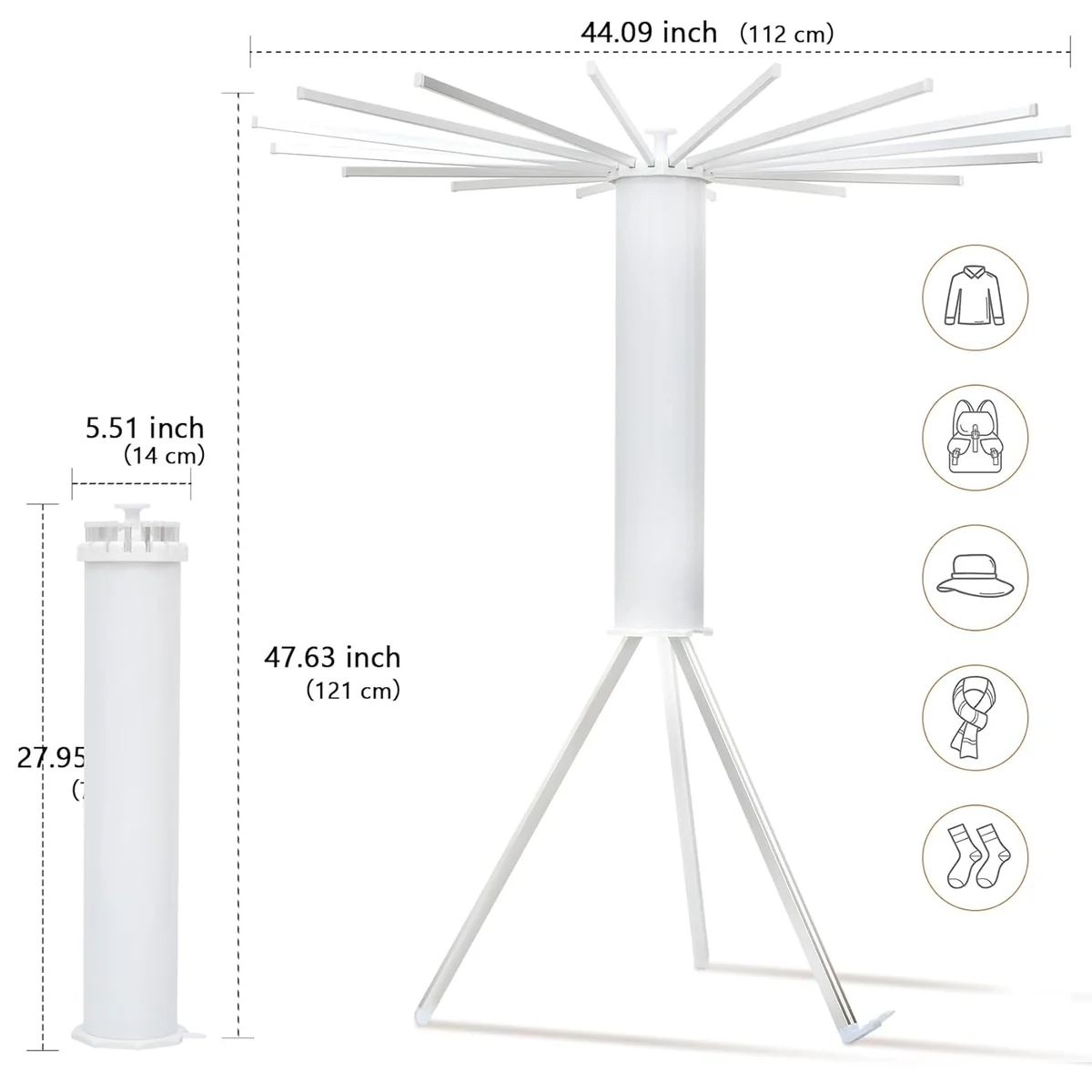 Folding Tripod Clothes Airer ‚Äì Compact Drying Rack with 16 Rotating Arms, Aluminum, Indoor/Outdoor Use - Medaid International