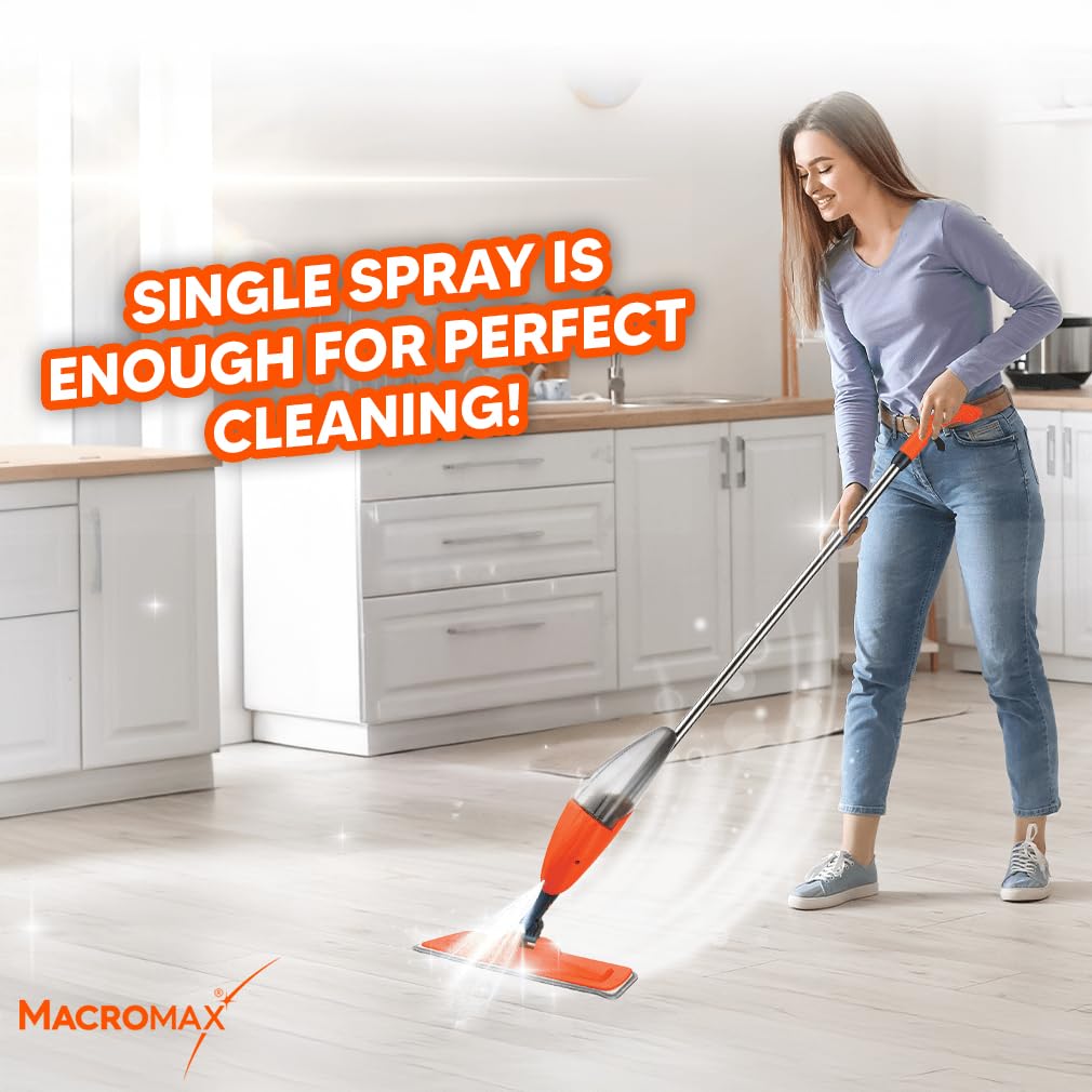 Macromax Funny Spray Mop – Compact 350ml Refillable Bottle – 360° Rotating Microfiber Floor Mop – Water-Saving Spray System – Bucket-Free Cleaning for Tile, Laminate & Wood Floors - Medaid International