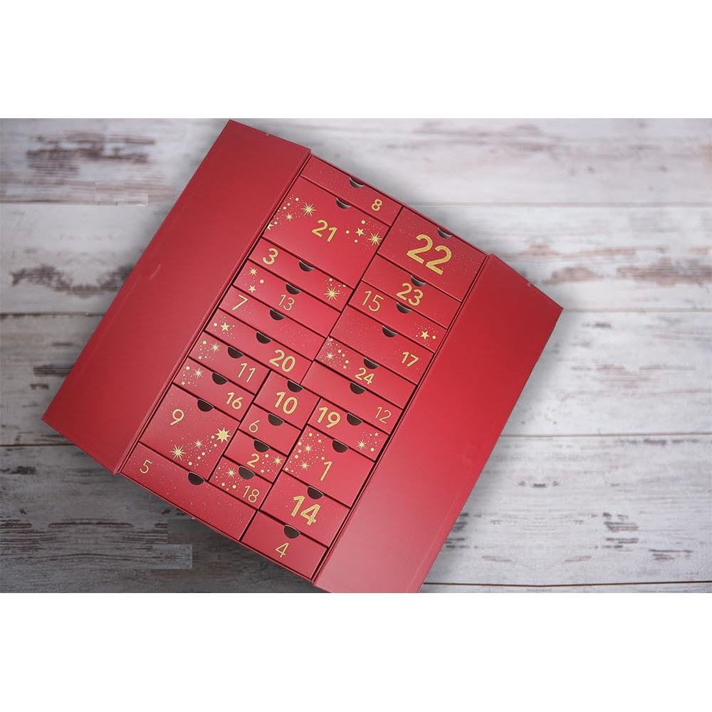 Empty 2025 24 Days Advent Calendar Large to Fill Cosmetics, Makeup, Perfume Packaging Paper Box, Valentin's Day EID Ramadan Gifts Cardboard (Red) - Medaid International