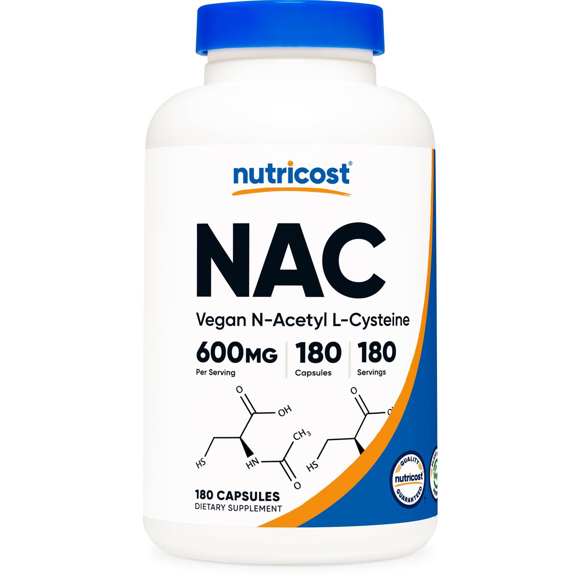 Nutricost N-Acetyl L-Cysteine (NAC) 600mg, 180 Capsules - Non-GMO, Gluten Free - Medaid International