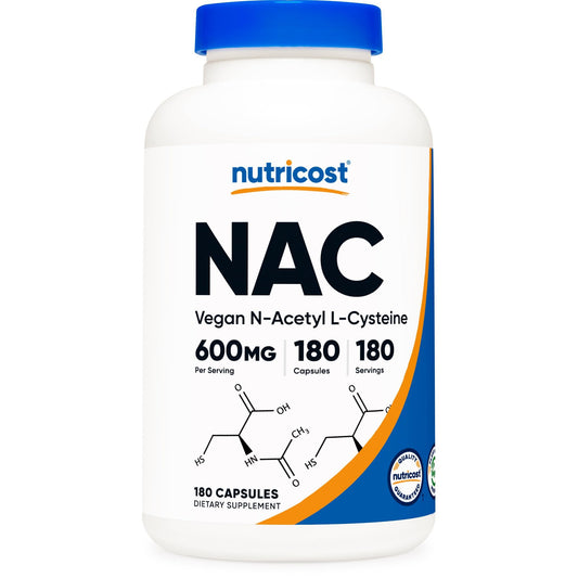 Nutricost N-Acetyl L-Cysteine (NAC) 600mg, 180 Capsules - Non-GMO, Gluten Free - Medaid International