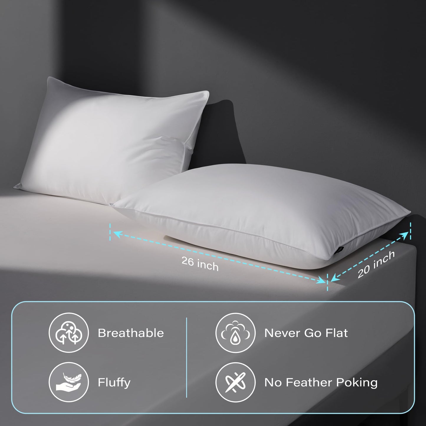 Luxury Feather Down Pillow Standard Size Set of 2 Pack, 100% Cotton Hotel Collection Bed Pillows for Sleeping, Down Surrounded Soft Medium Firm Pillows for Side Back Stomach Sleepers 20" x 26" - Medaid International