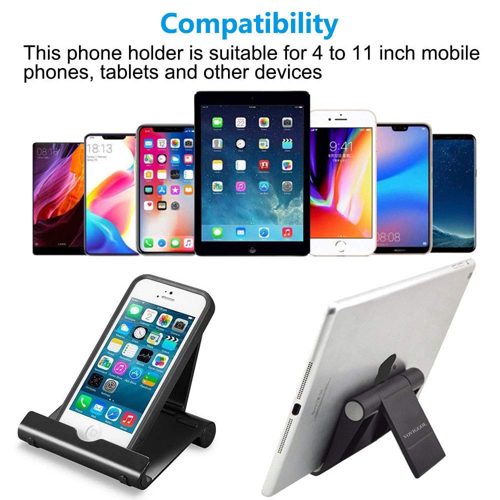 VOVIGGOL 2 Pack Cell Phone Stand for Desk, Foldable Cell Phone Holder Mobile Stand Phone Dock, Adjustable Tablet Stand Holder Compatible with iPhone 16 15 14 13 12 11 Pro Max iPad Samsung (Black) - Medaid International