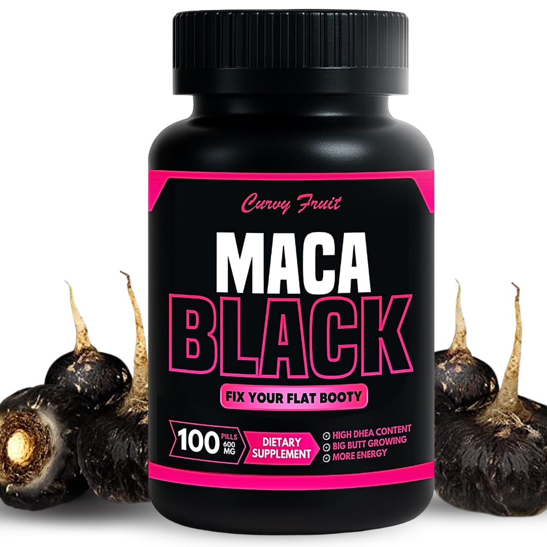 Genuine Black Maca Root Pills for a Big Butt Growing in Short time- 600 mg x 100 und (31 Days) by CurvyFruit - Medaid International