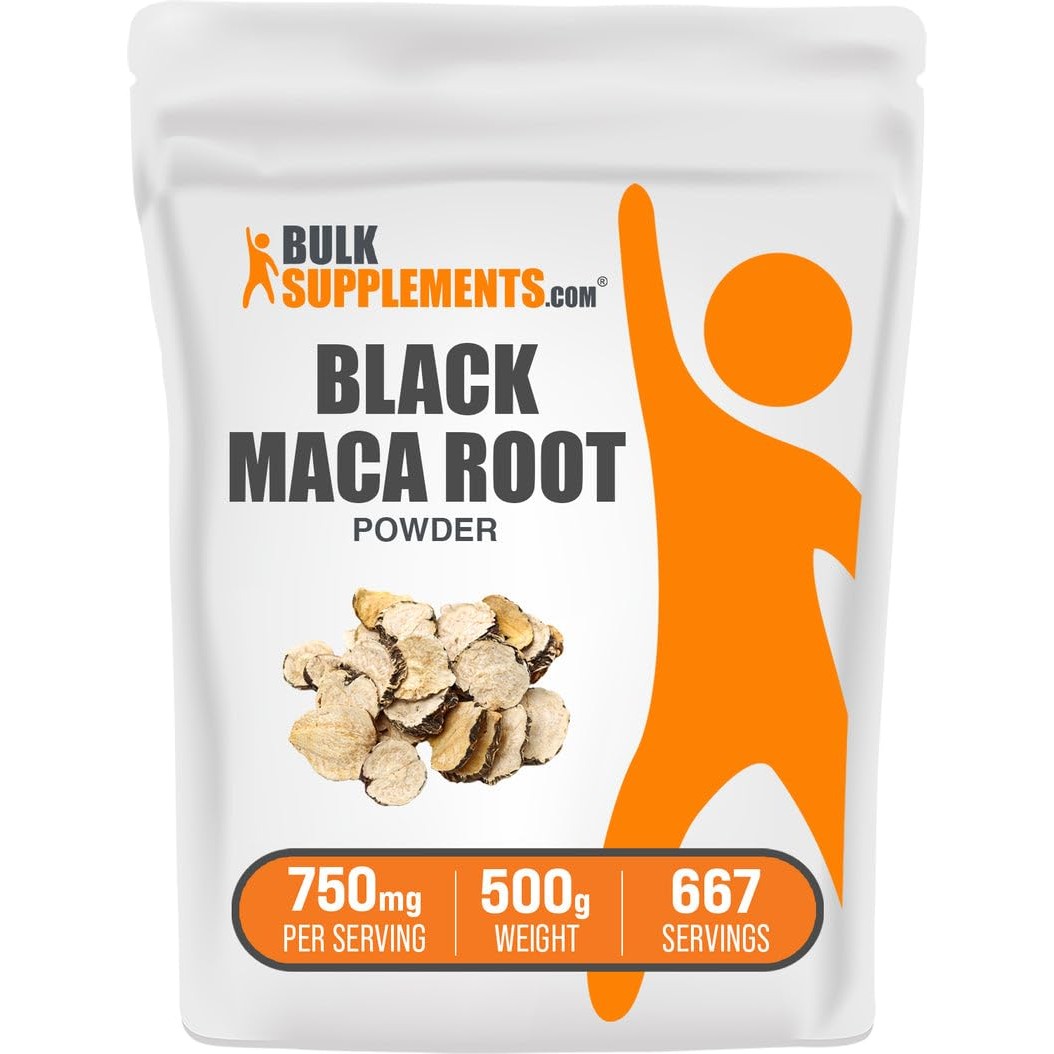 BulkSupplements.com Black Maca Powder - Black Maca Root Supplement, Herbal Supplement for Men & Women - Vegan, Gluten Free, 750mg per Serving, 500g (1.1 lbs) (Pack of 1) - Medaid International