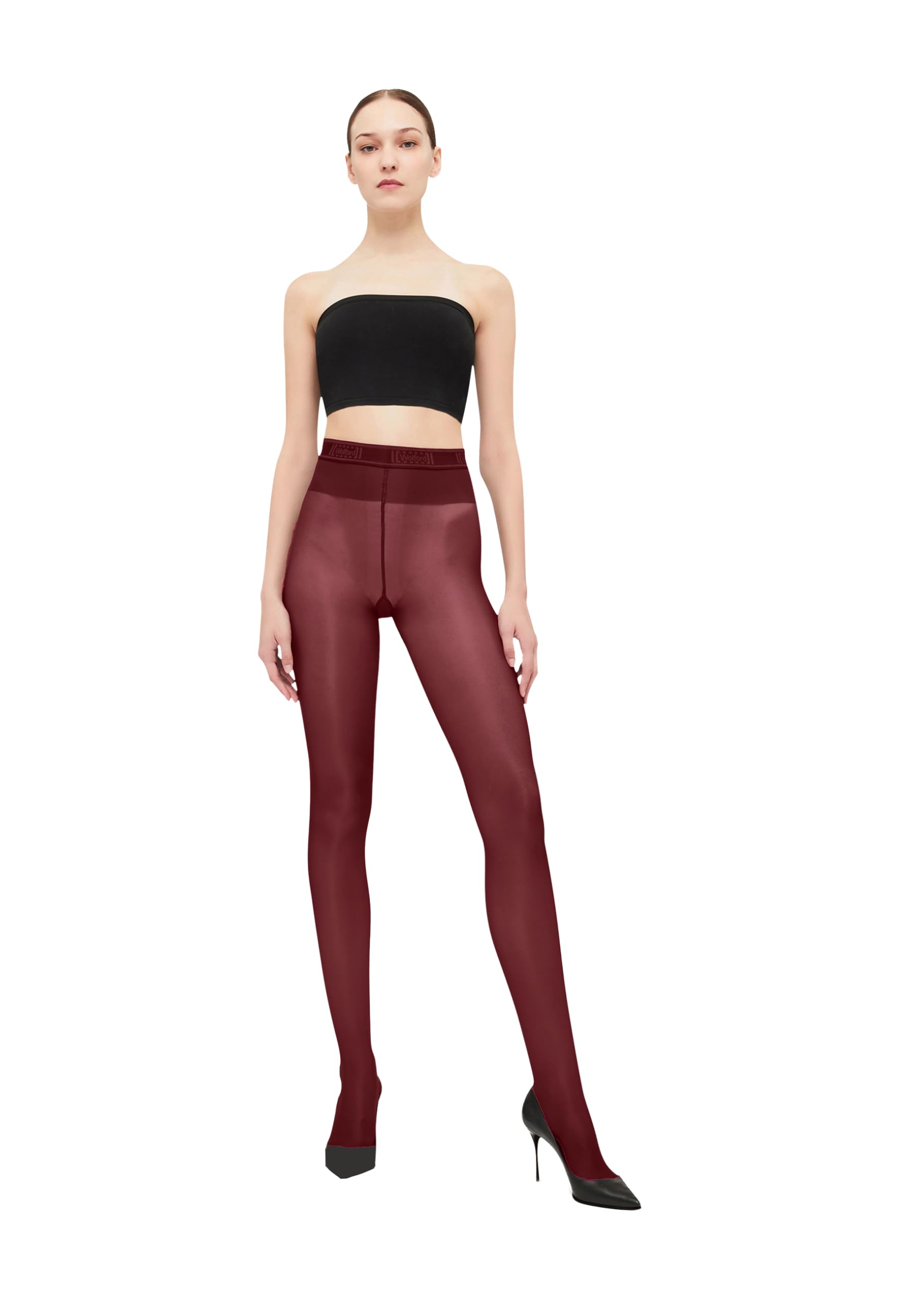 Wolford Neon 40 Denier Tights for Women Semi-Sheer with Brilliant Sheen Soft Elastic Waistband Invisible Reinforced Toe midnight red Red Large - Medaid International