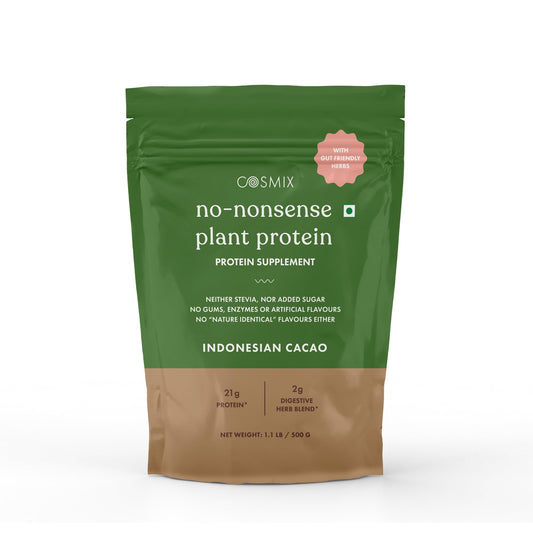 cosmix No Nonsense Plant Protein, Organic Brown Rice & Pea Isolate, Easy Digestion, 24G Protein/Serving, Gluten & Lactose Free Real Indonesian Cacao 500 G (Pack of 1) - Medaid International