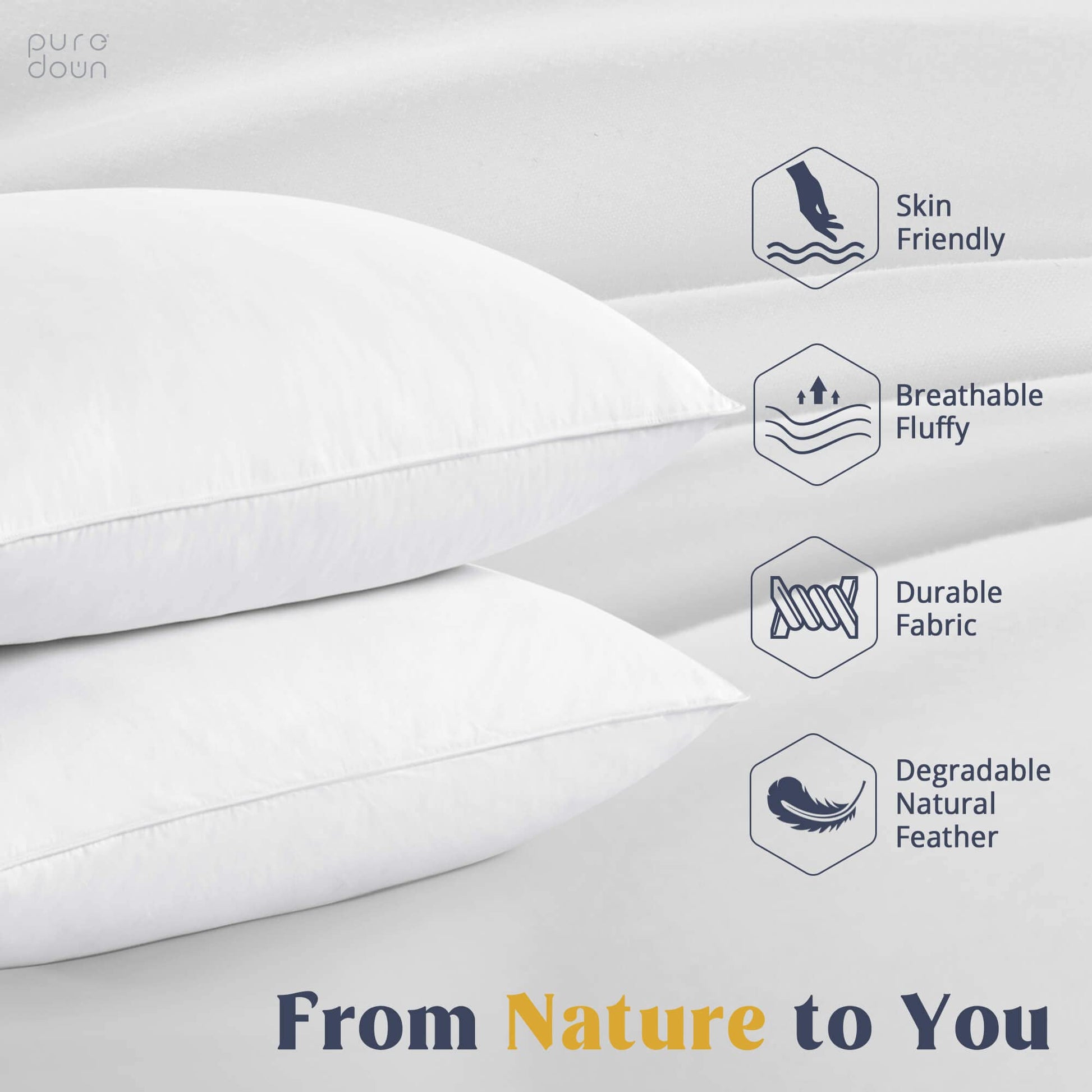 puredown® Goose Feathers and Down White Pillows with 100% Cotton Cover, Bed Sleeping Hotel Collection Pillows Set of 2, Standard Size - Medaid International