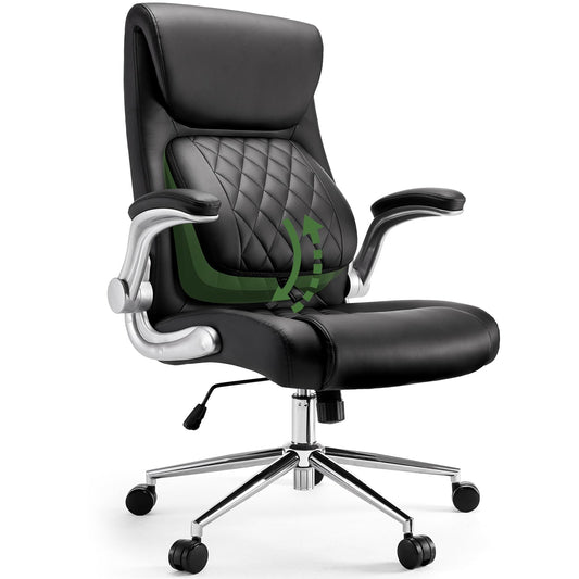 Marsail Ergonomic PU-Leather Office Chair: 5 Settings Lumbar Support, Executive Office Chair Height Adjustable with Padded Flip-up Arms, Executive Desk Chair for Working Study-Black - Medaid International