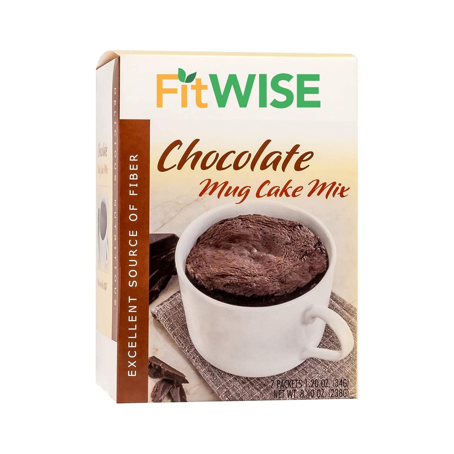 FITWISE - High Protein Mug Cake Mix, 15g Protein, Low Calorie, Low Net Carbs, Low Fat, High Fiber, Gluten Free, Ideal Protein Compatible, 7 Servings Per Box (Chocolate) - Medaid International