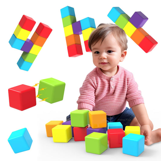 Magnetic Building Blocks Large, 1.65 inch Magnetic Stacking Cubes for Toddlers, Sensory & Montessori Toys for Boys & Girls 1 2 3 Years Old (12 PCS) - Medaid International