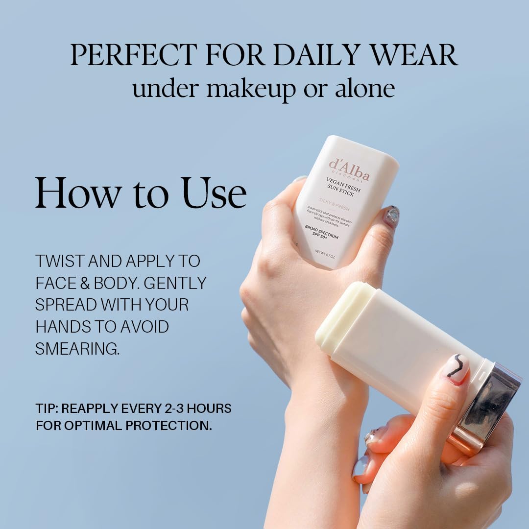 d'alba Piedmont Air Fit Fresh Sun Stick, OTC BROAD SPECTRUM SPF 50+, Non-Sticky On-the-Go Sun Protection, Outdoor Essential Vegan NEW Type Sun Stick, Silky & Fresh, Korean Skin Care (0.7 Oz.) - Medaid International