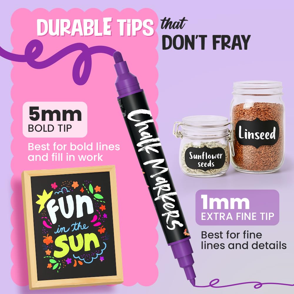Chalkola Dual Tip Liquid Chalk Markers for Blackboard - (30 Pack, 1mm Fine Tip +5mm Bold) | Wet Erase, Erasable Chalkboard Markers, Chalk Pen for Signs, Car Windows, Wall Calendar, Glass, Board - Medaid International
