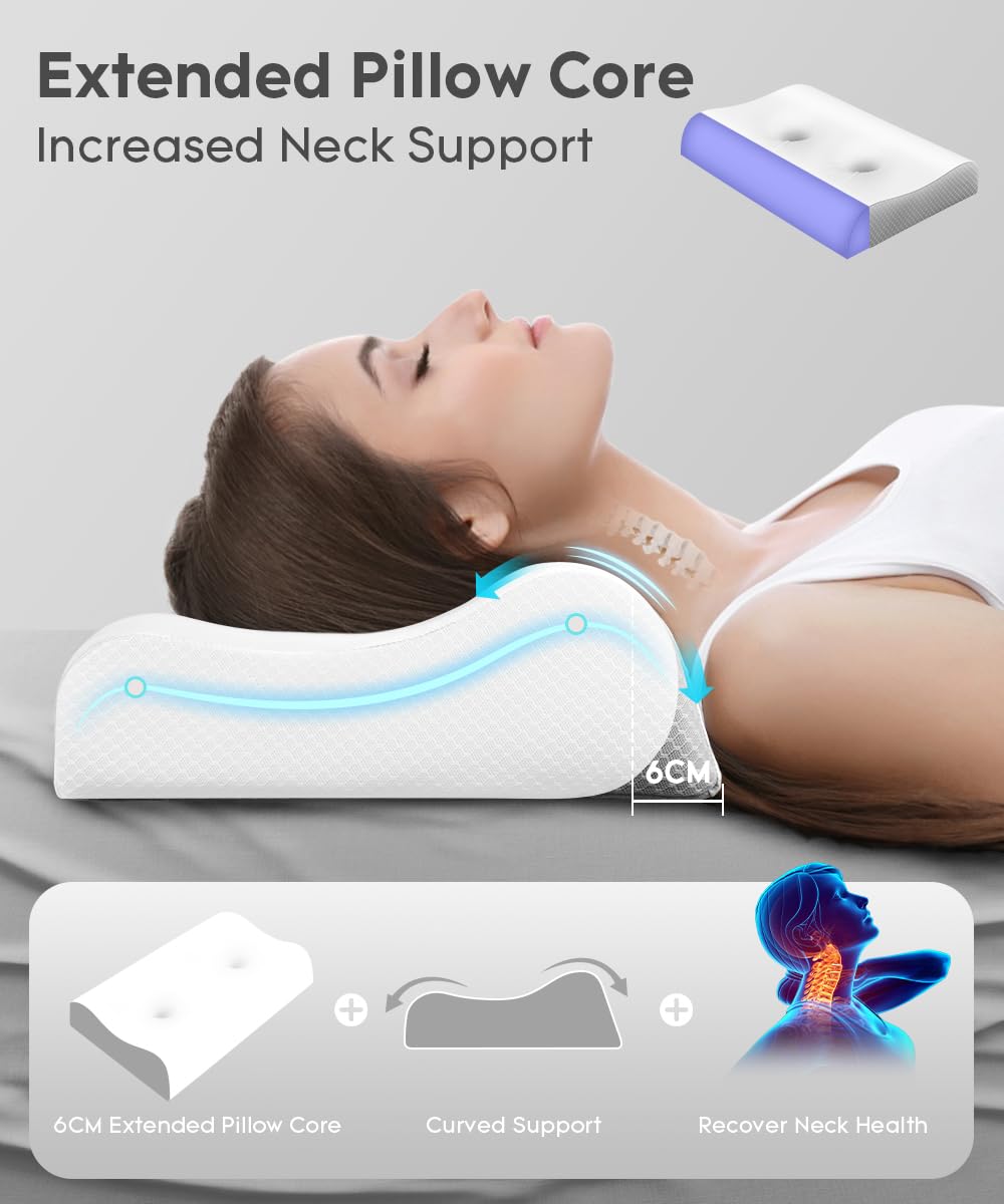 Cervical Pillow for Neck Pain Relief - Contour Pillow Memory Foam Pillows for Sleeping, Double Ear Relief Zones Neck Pillow, 6CM Enhanced Neck Support Cooling Bed Pillow for All Sleep Positions - Medaid International