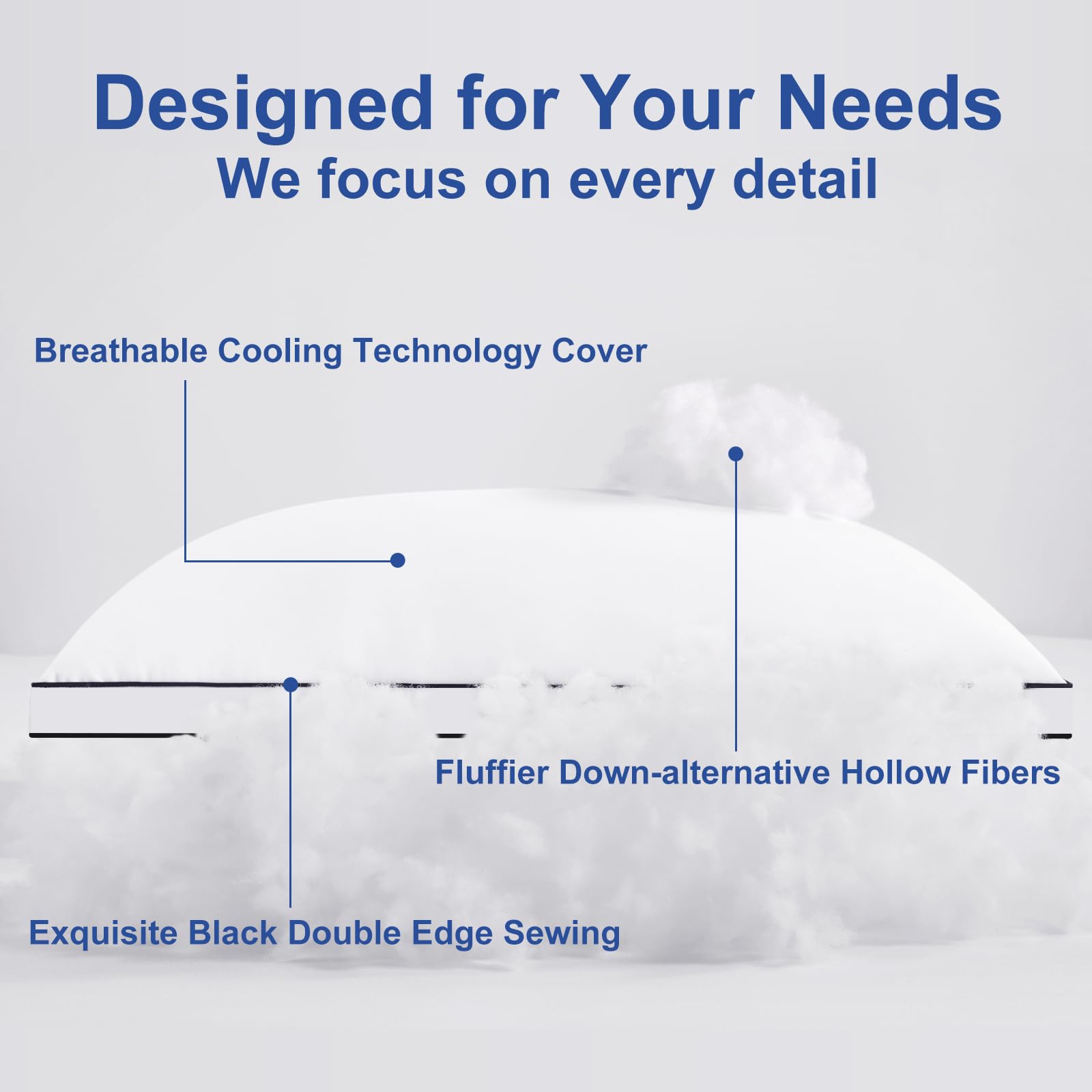 Premium Pillows Queen Size Set of 2, Fluffy and Supportive 7D Down Alternative Bed Pillows, Luxury Soft Hotel Quality Gusseted Pillow for Side Back Stomach Sleepers, Relief Neck Head and Shoulder Pain - Medaid International