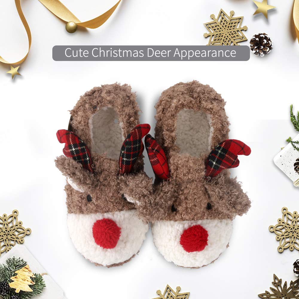 ANNALEMON Christmas Slippers for Women Fuzzy Reindeer House Shoes with Memory Foam 9 Brown - Medaid International