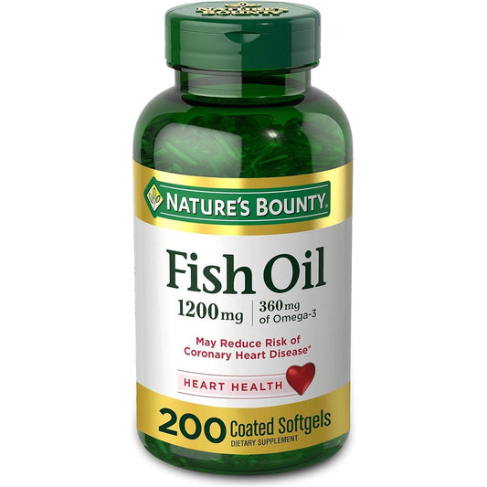 FIsh Oil by Nature's Bounty, Dietary Supplement, Omega 3. Supports Heart Health, 1200 Mg, 200 Rapid Release Softgels - Medaid International