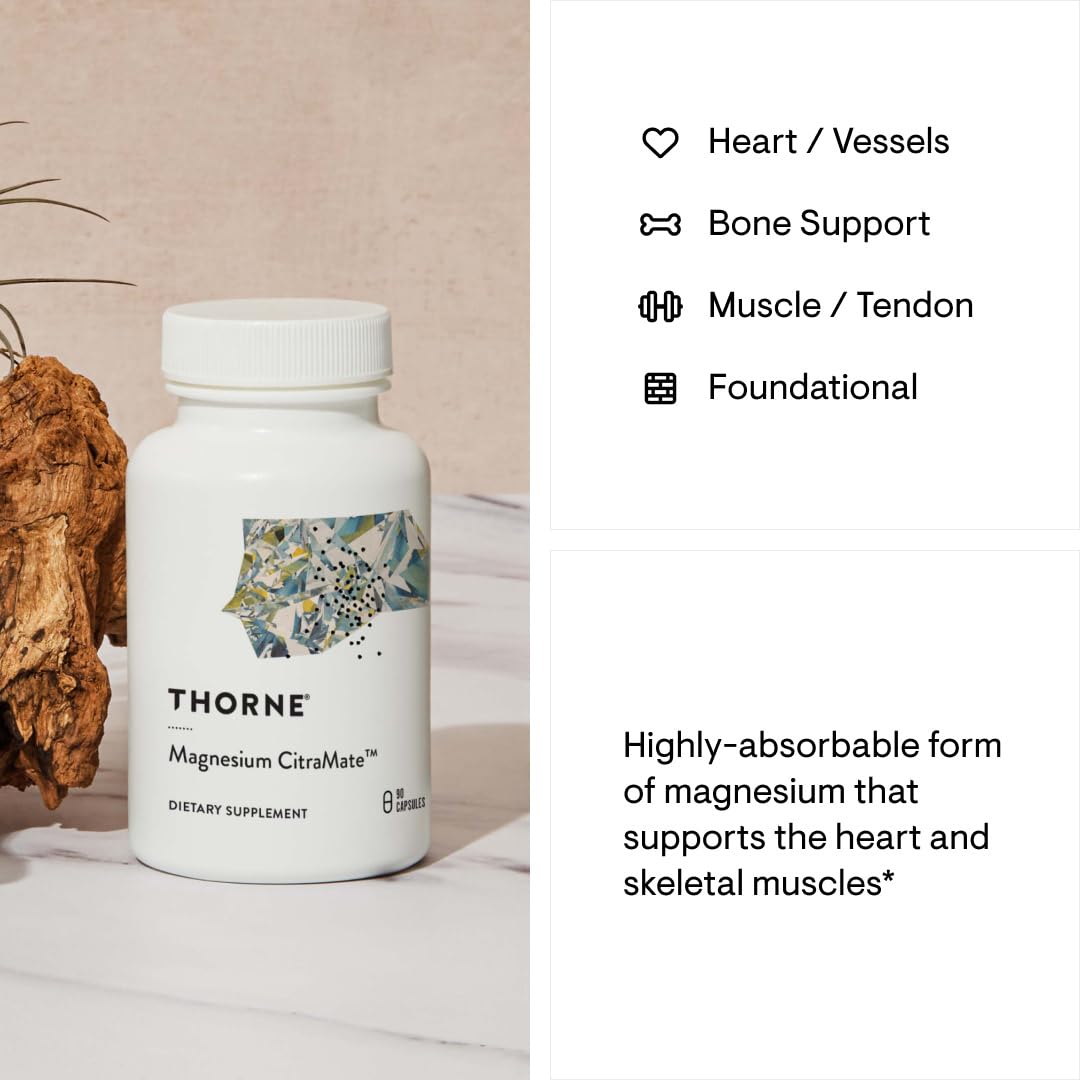 THORNE - Magnesium CitraMate - Magnesium Supplement with Citrate-Malate - Support Heart, Skeletal Muscles, Cardiac, Lung Function, and Bone Density* - Gluten-Free, Dairy-Free, Soy-Free - 90 Capsules - Medaid International