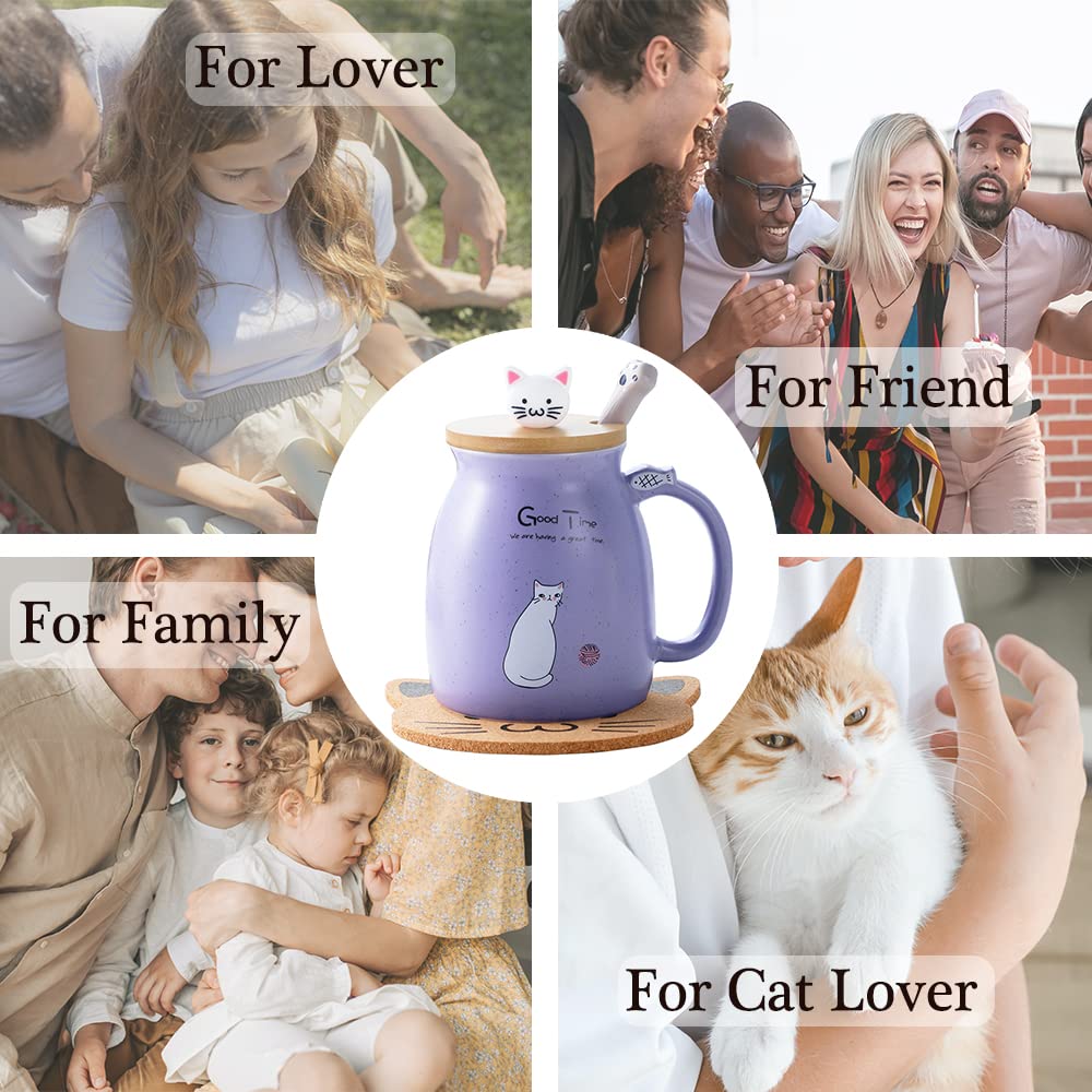 BigNoseDeer Cat Mug Kawaii Tea Cup with Infuser and Lid Purple Cat Ceramic Coffee Mug Cute Cool Preppy Stuff Birthday Gifts for Mom Gifts for Women Girlfriend Girls Cat Lover Gifts(13oz) - Medaid International