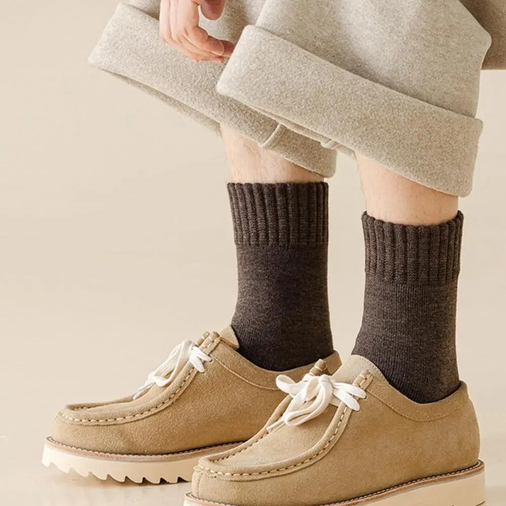 1Pair Thickened Warm Cashmere Socks Autumn Winter Men Women Solid Color Soft Mid-tube Socks Christmas New Year Gift (Coffee) - Medaid International