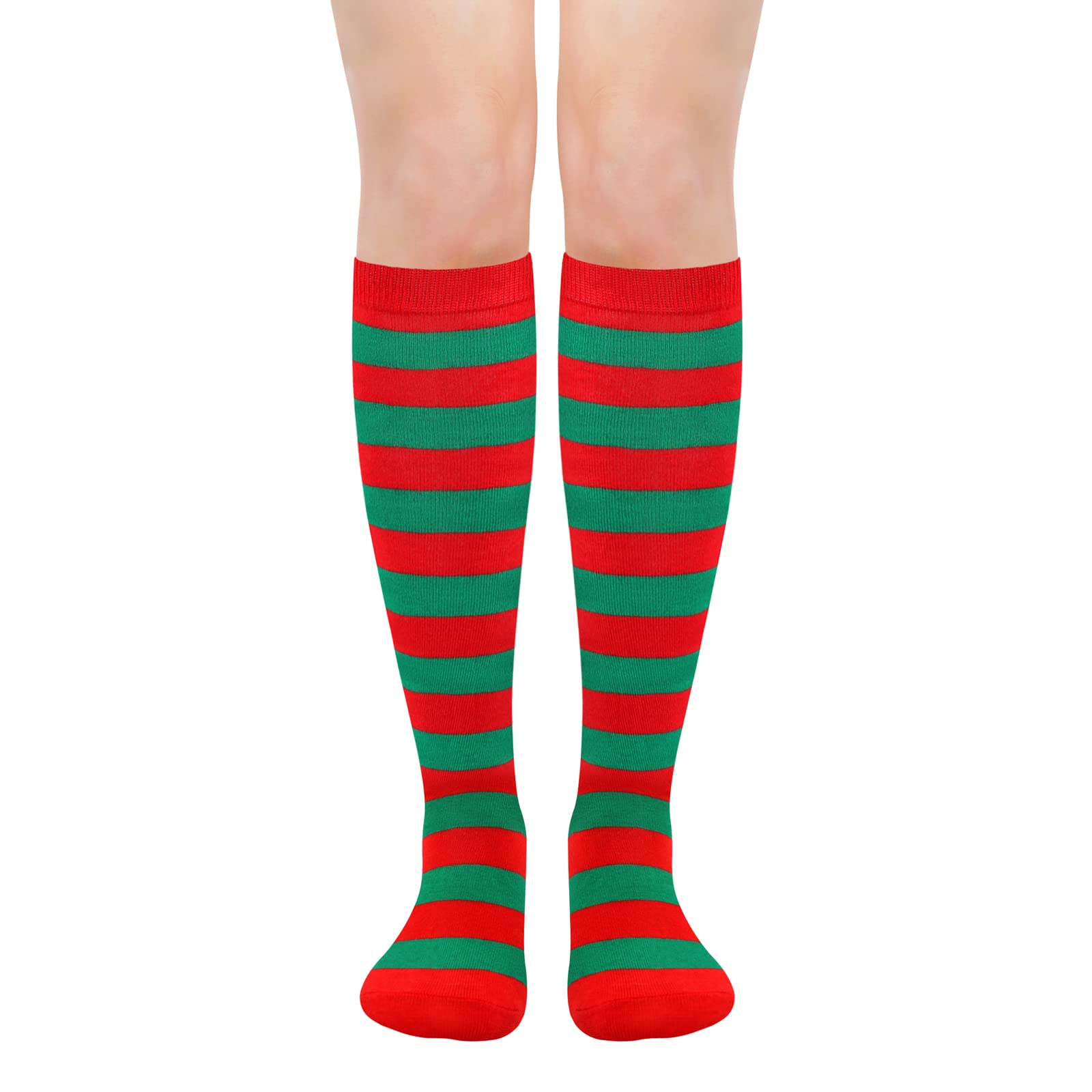 Red Christmas Knee High Socks Women Striped Sock Elf Costumes Christmas Sock Women Red and Green Striped Knee High Socks - Medaid International