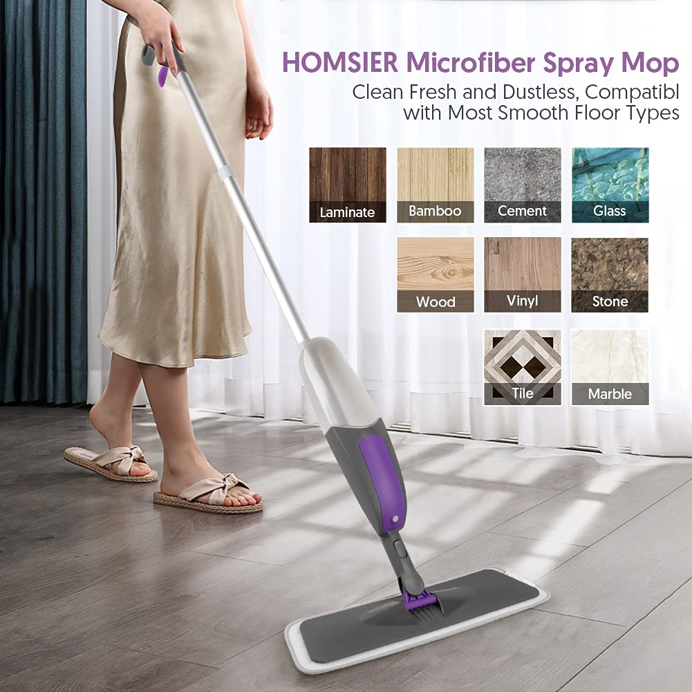 Spray Mops for Floor Cleaning - HOMSIER Microfiber Mop Wet Dry with 3 Washable Pads 550ML Refillable Bottle for Hardwood Wood Laminate Tile Marble Kitchen Home Hard Floors - Medaid International