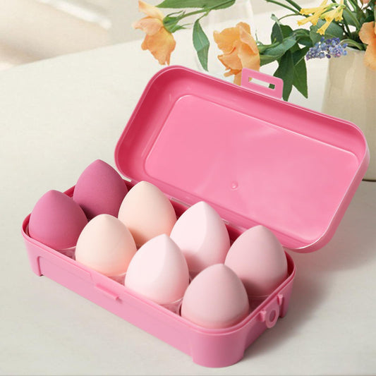 Generic 8 Pcs Egg Shaped Makeup Sponge Set - Blender Beauty Foundation Blending Sponge - Dry & Wet Use - Pink, Synthetic & Silicone Material - Blending, Applying Foundation, Concealer, Blush - Medaid International