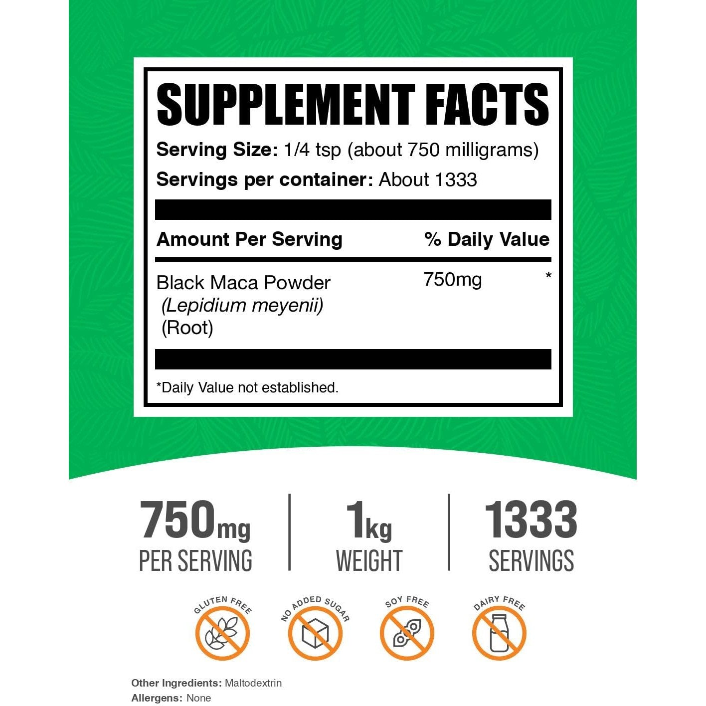 BulkSupplements.com Black Maca Powder - Black Maca Root Supplement, Herbal Supplement for Men & Women - Vegan, Gluten Free, 750mg per Serving, 1kg (2.2 lbs) (Pack of 1) - Medaid International