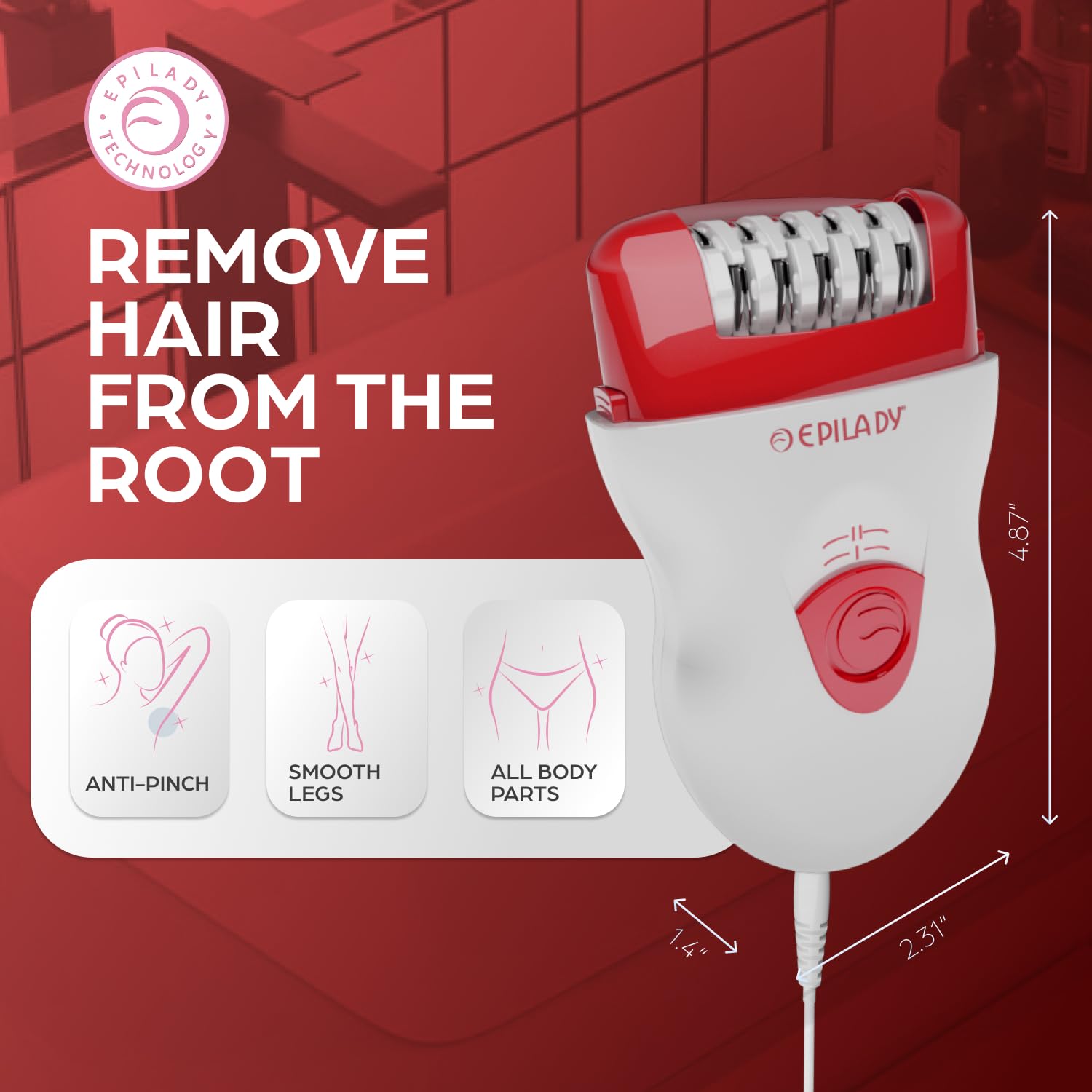 Epilady Speed Corded Epilator for Women | Compact Hair Removal Device for Arms, Legs, Underarms & Bikini Area, Epilators Hair Removal for Women (RED) - Medaid International