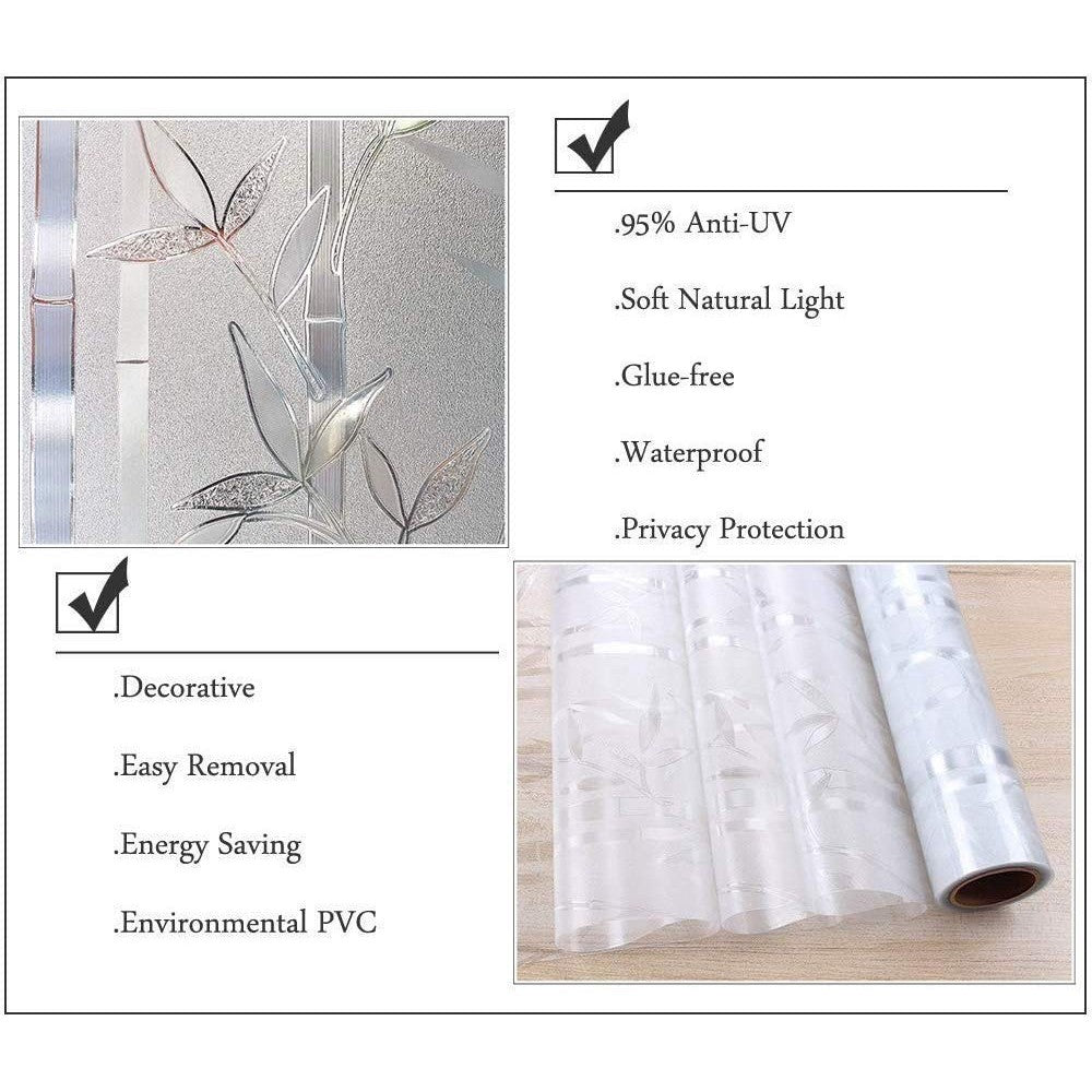 Niviy Bamboo Privacy Film - Frosted Window Sticker, Decorative Cling, Non-Adhesive Removable Glass Coverings for Bathroom, Kitchen, Office - 17.7 x 118 Inches - Medaid International