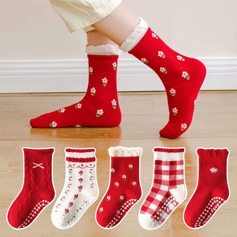 SUITBOY Kids Christmas Socks Toddler Nonslip Grip Christmas Socks Baby Holiday Winter Warm for Boys/Girls(Nonslip Flower Set,3-5T) - Medaid International