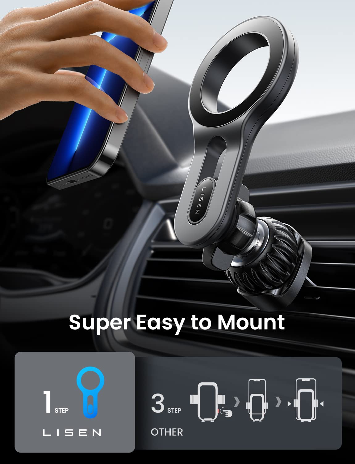 LISEN for iPhone 17 Pro Max Car Mount MagSafe Car Mount, Air Vent Phone Holder Car [Strong Magnetic] Hands Free Cell Phone Holder Strong Clip Car Accessories fit iPhone 16 15 14 13 Pro Plus Max - Medaid International