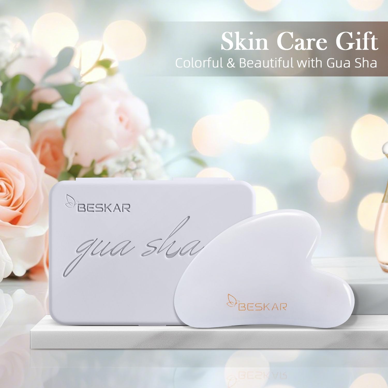 BESKAR Gua Sha Facial Tools, Natural Jade Stone Guasha Massager for Jawline Sculpting, Tighten Face Skin and Reduce Wrinkles, Face Eyes Body Neck Massage Tool, Skin Care Gift - Medaid International