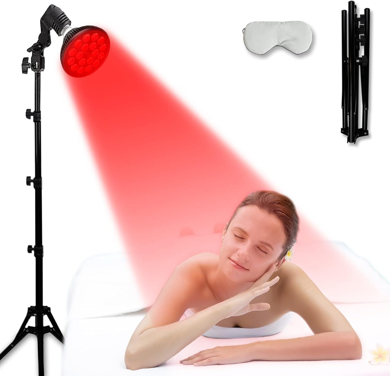 NALACAL Red Light Therapy Lamp for Face and Body，LED Red Light Therapy Bulb with Adjustable Desk Stand (10in-16.5in) with 18 LEDs – 660nm Red and 850nm Near Infrared Combo for Home Use (Black) - Medaid International