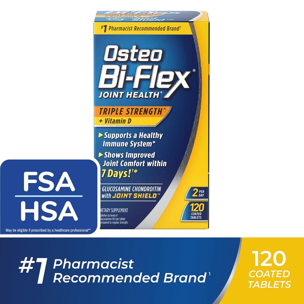 Osteo Bi-Flex Triple Strength with Vitamin D Glucosamine Chondroitin Joint Health Supplement, Coated Tablets, Red, 120 Count - Medaid International