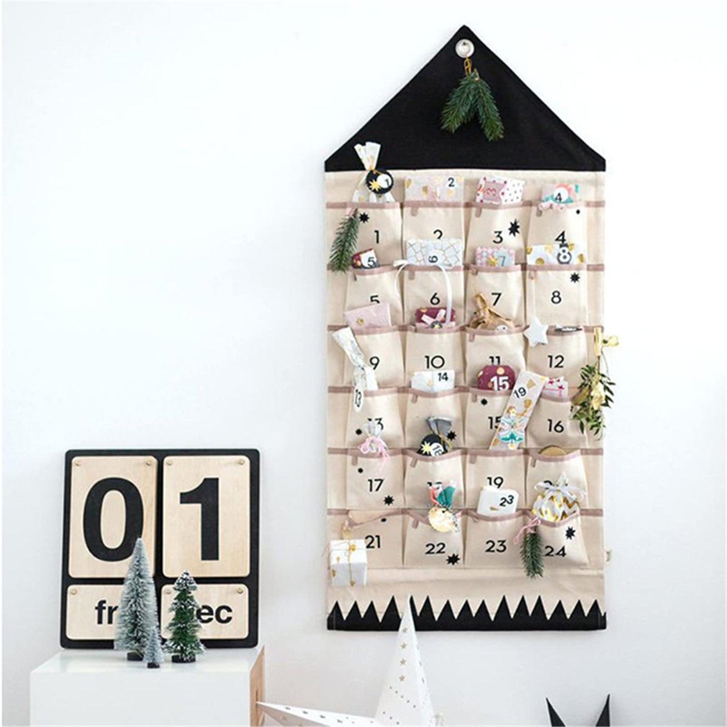 Christmas 24 Day Advent Calendar with Pockets Wall Hanging Bag for Holiday Decoration - Medaid International
