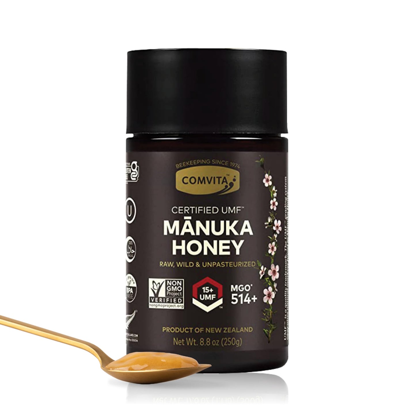 Comvita Manuka Honey UMF 15+ (MGO 514+) - Raw Manuka Honey New Zealand, Pure & Unpasteurized, Superfood for Immune Health, Use in Tea, Wild, Monofloral, Non-GMO - 250g (8.8 oz) - Medaid International
