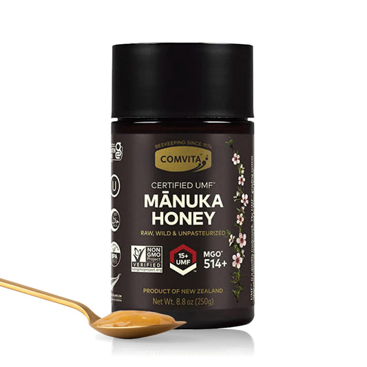 Comvita Manuka Honey UMF 15+ (MGO 514+) - Raw Manuka Honey New Zealand, Pure & Unpasteurized, Superfood for Immune Health, Use in Tea, Wild, Monofloral, Non-GMO - 250g (8.8 oz) - Medaid International